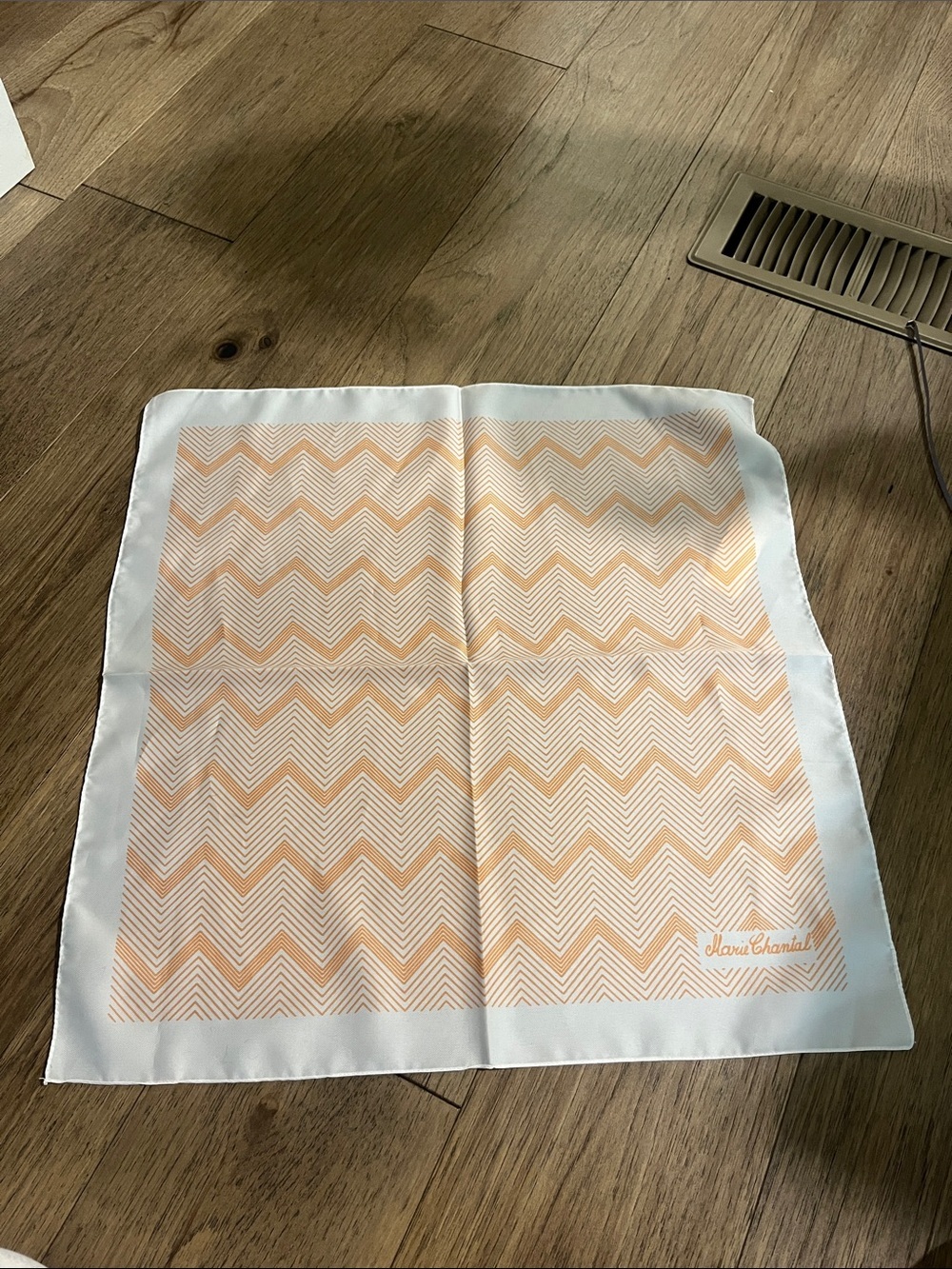 NWT Marie Chantal Peach Chevron Silk Scarf with White Border